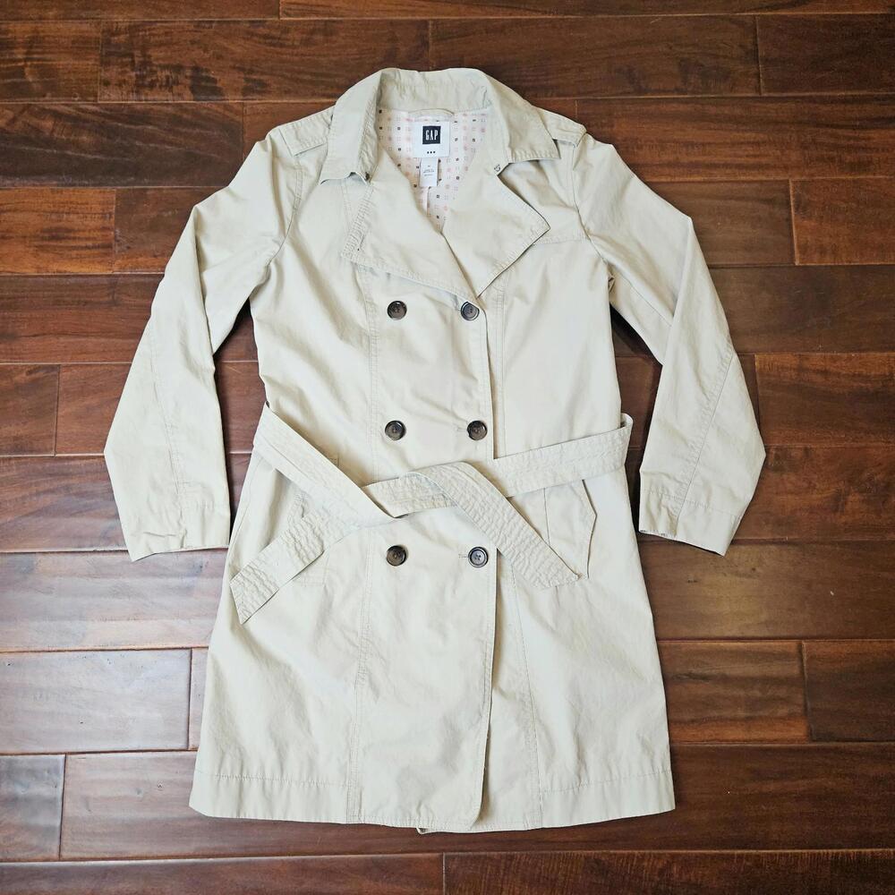 Gap Khaki Double-Breasted Tie-Belt Trench Coat 100% Cotton Women's Medium